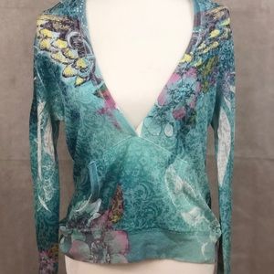 Hooded Deep Vee Flowly See-Thru T-Shirt